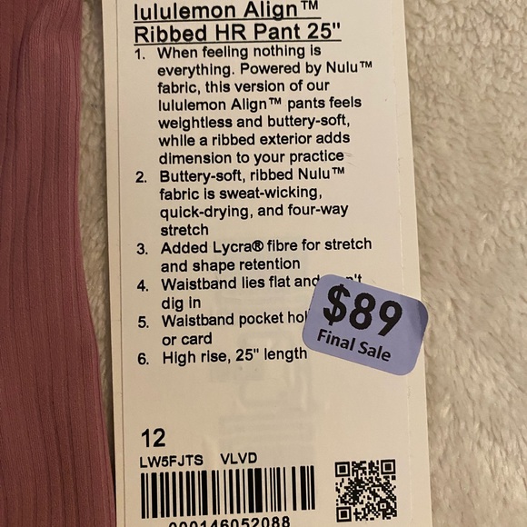 NWT Lululemon Ribbed high Rise Align Pants 25” in Velvet Dust - Picture 3 of 3